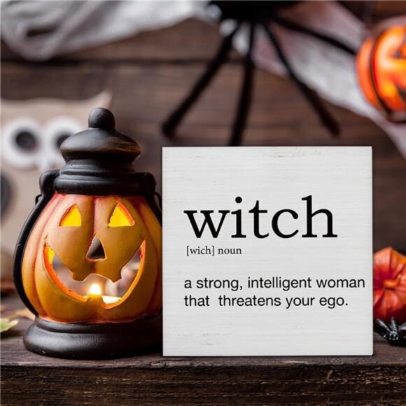 Halloween Decorations, Witch Definition Wooden Sign Decor Desk Sign Funny Witch - Picture 4 of 8
